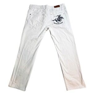Winchester Straight Jeans Mens 38x31 White Denim Distressed Embroidered